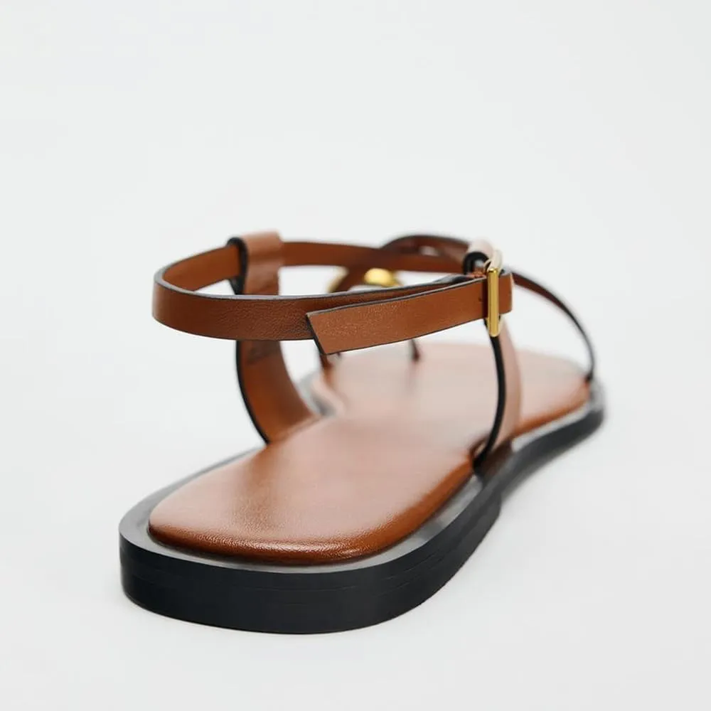 Strappy Flat Sandals for Women Open Square Toe Silver Ball Flip Flop Sandal with Ankle Buckle Summer Beach Gladiator Shoes