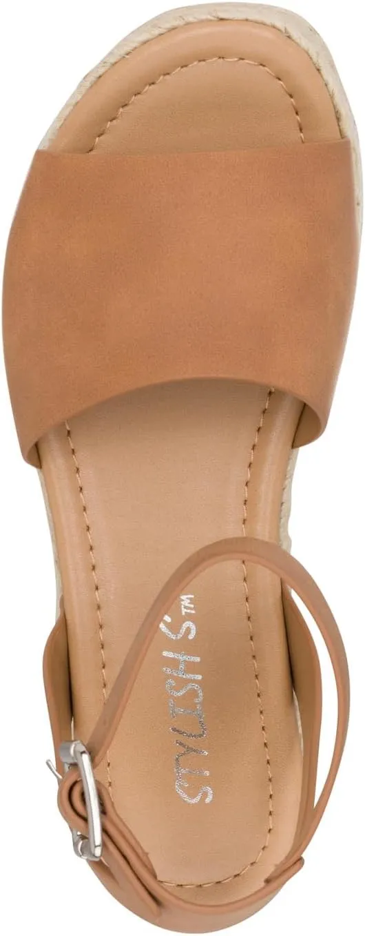 STYLISH S Gloria-IIS ~ Girls Single Band Open Toe Platform Wedge Espadrille Studded Sandals Adjustable Ankle Buckle