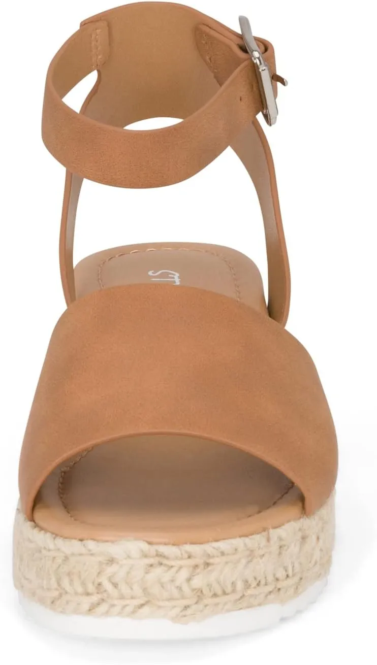 STYLISH S Gloria-IIS ~ Girls Single Band Open Toe Platform Wedge Espadrille Studded Sandals Adjustable Ankle Buckle