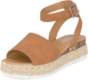 STYLISH S Gloria-IIS ~ Girls Single Band Open Toe Platform Wedge Espadrille Studded Sandals Adjustable Ankle Buckle