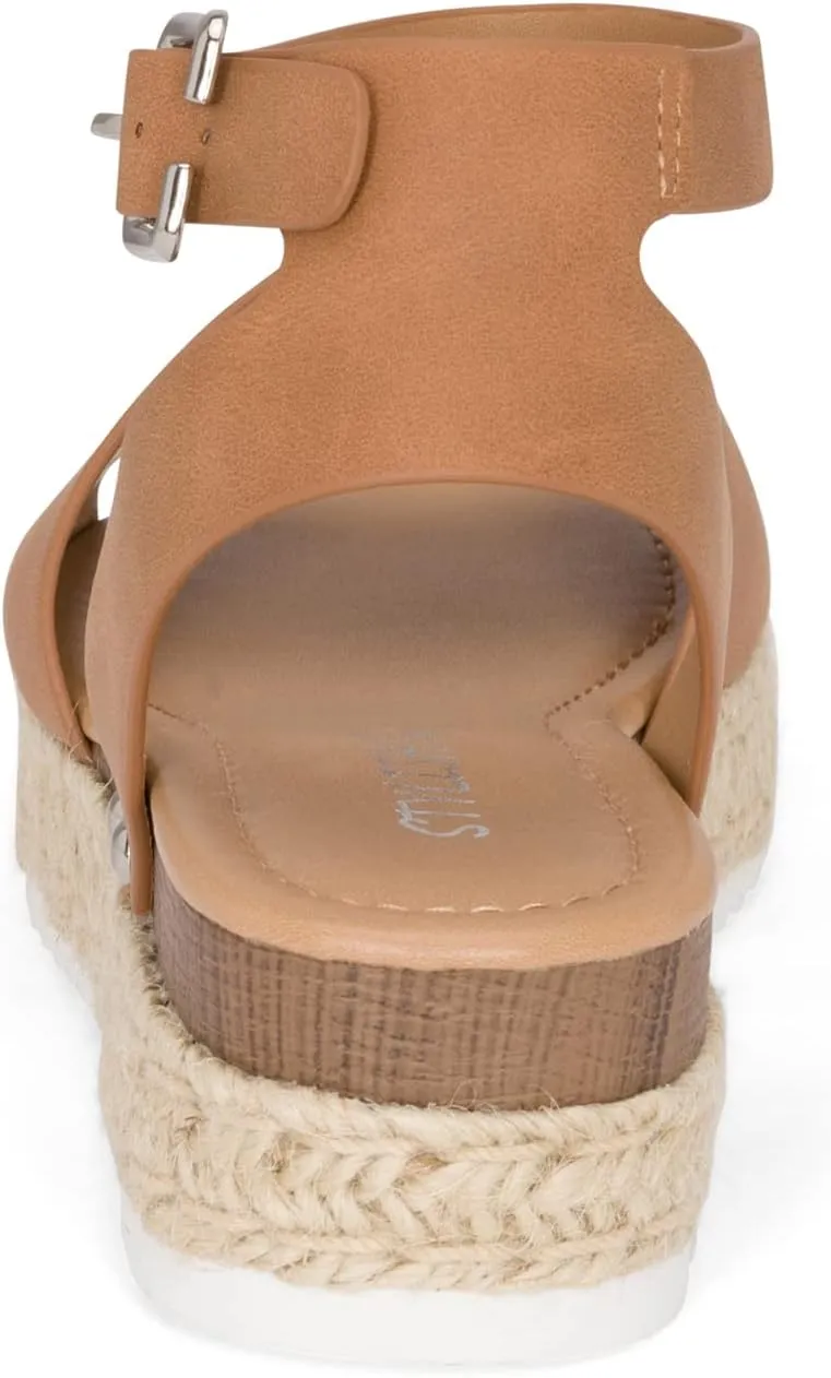 STYLISH S Gloria-IIS ~ Girls Single Band Open Toe Platform Wedge Espadrille Studded Sandals Adjustable Ankle Buckle
