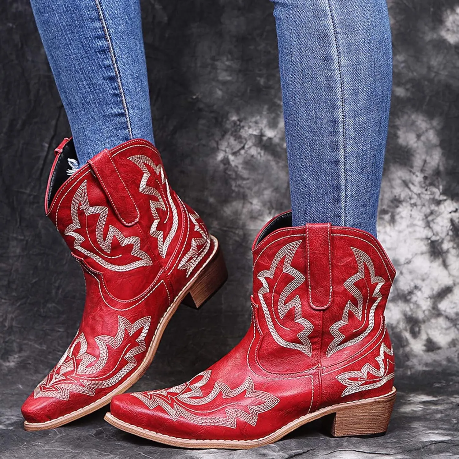 Tall Ankle Boots Womens Winter Ankle Boots 2024 Ankle Booties Heels Womens Low Cut Boots Water Proof Duck Comfort Ankle Boots for Women Low Heel Wide Ankle Cowboy Boots for Women