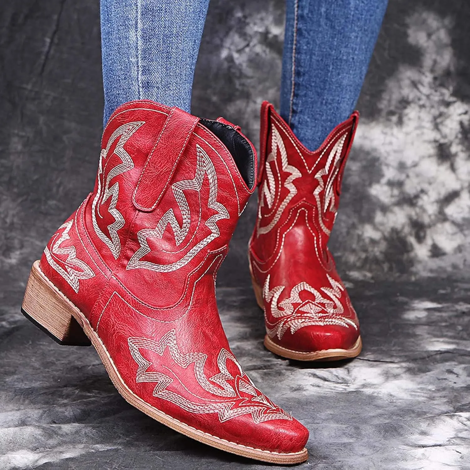 Tall Ankle Boots Womens Winter Ankle Boots 2024 Ankle Booties Heels Womens Low Cut Boots Water Proof Duck Comfort Ankle Boots for Women Low Heel Wide Ankle Cowboy Boots for Women