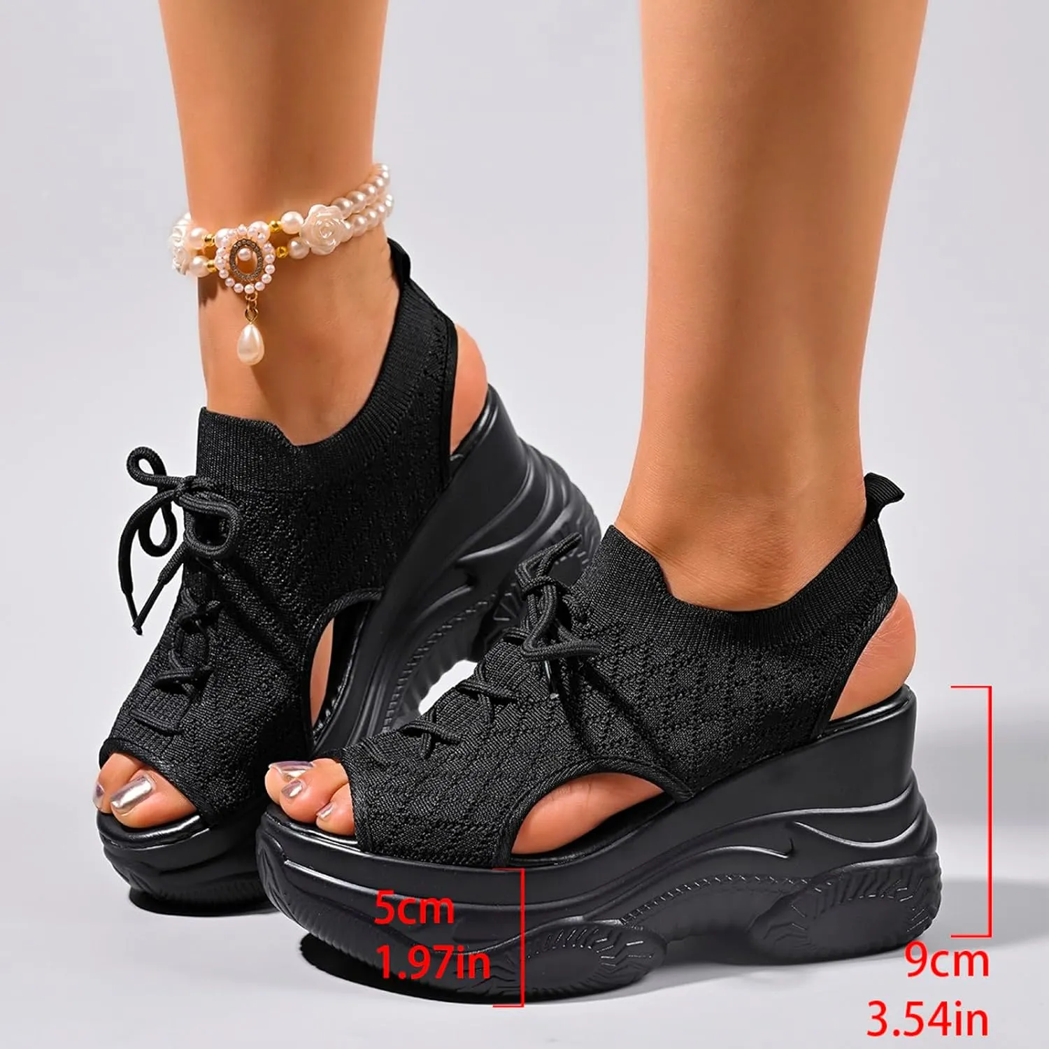 Thick Soled Sandals For Women Summer Mesh Breathable Fish Mouth Sloping Heel Sandals Womens Fisherman