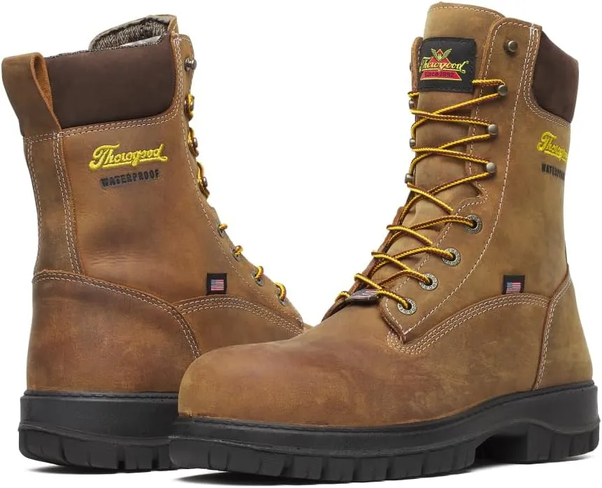Thorogood 8” Waterproof Work Boots for Men - Nano Composite Toe - Genesis Series - Full-Grain Leather with Comfort Insoles and Slip-Resistant Outsoles