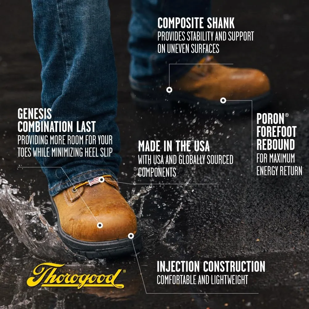 Thorogood 8” Waterproof Work Boots for Men - Nano Composite Toe - Genesis Series - Full-Grain Leather with Comfort Insoles and Slip-Resistant Outsoles