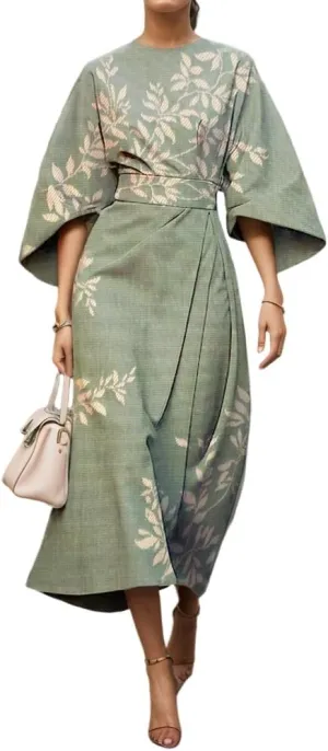 TIAFORD Women's Spring Summer Elegant Floral Print Empire Waist Dress Casual Cute Crew Neck Loose Half Sleeve Maxi Dresses