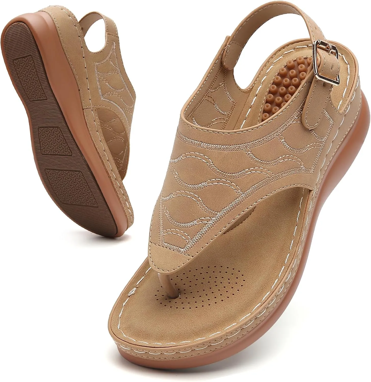 Tilocow Sandals for Women High Arch Support Flip Flops Wedge Sandals Comfortable Beach Shoes Dressy Summer Casual Sandals