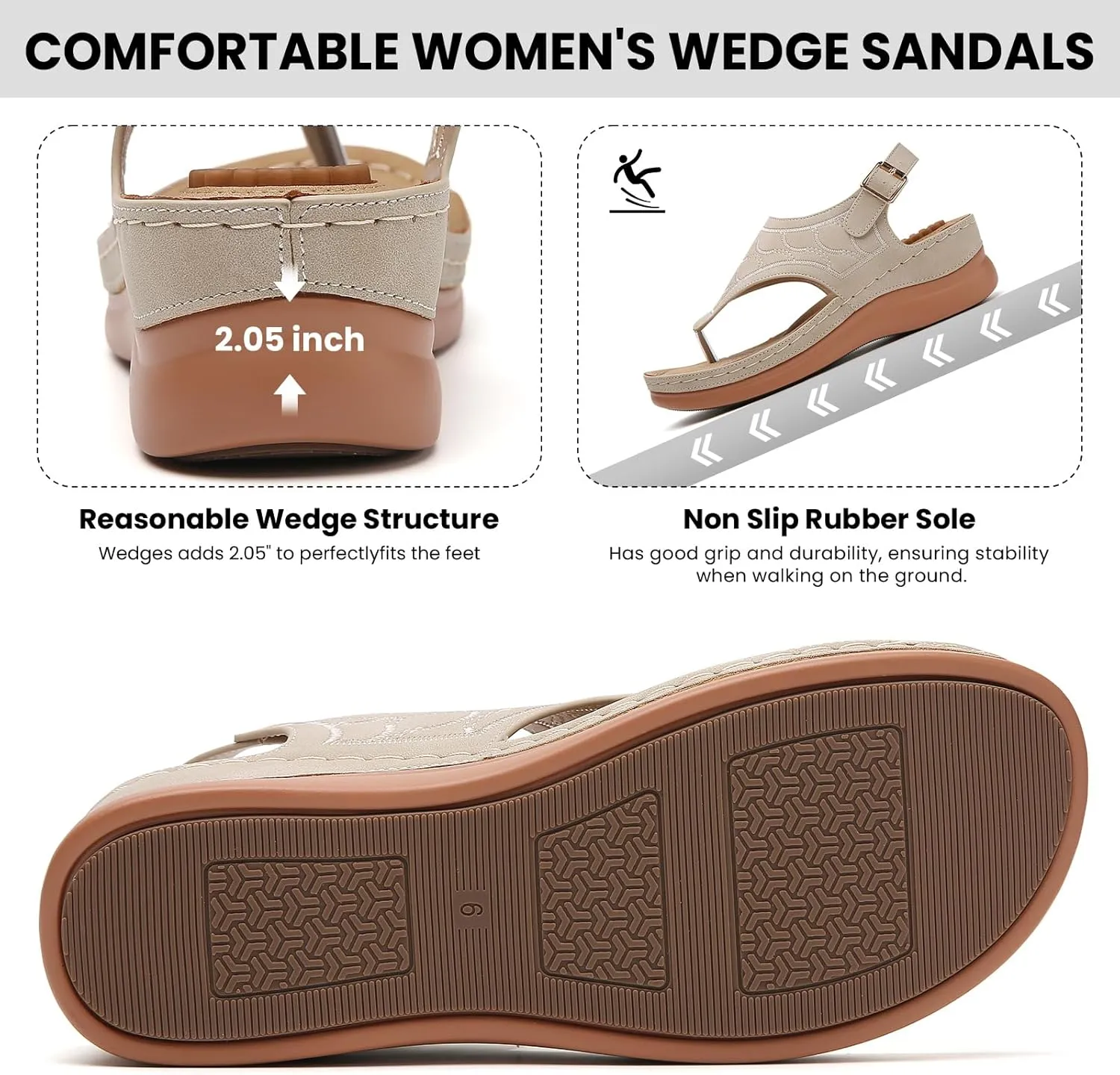 Tilocow Sandals for Women High Arch Support Flip Flops Wedge Sandals Comfortable Beach Shoes Dressy Summer Casual Sandals
