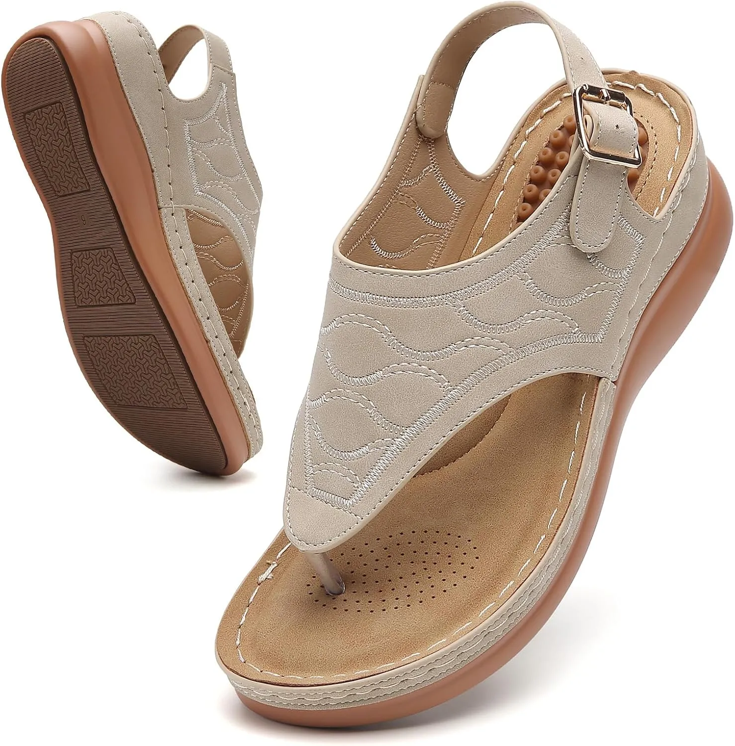 Tilocow Sandals for Women High Arch Support Flip Flops Wedge Sandals Comfortable Beach Shoes Dressy Summer Casual Sandals