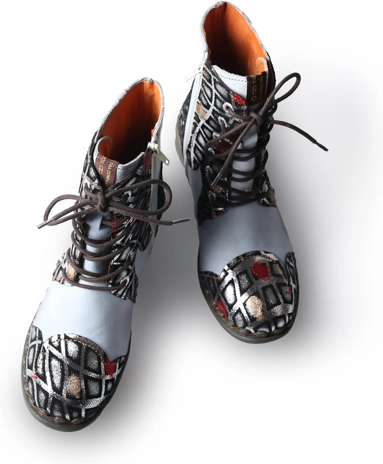 TMA EYES Geometric-Contrast Patchwork Leather Combat Women Boot