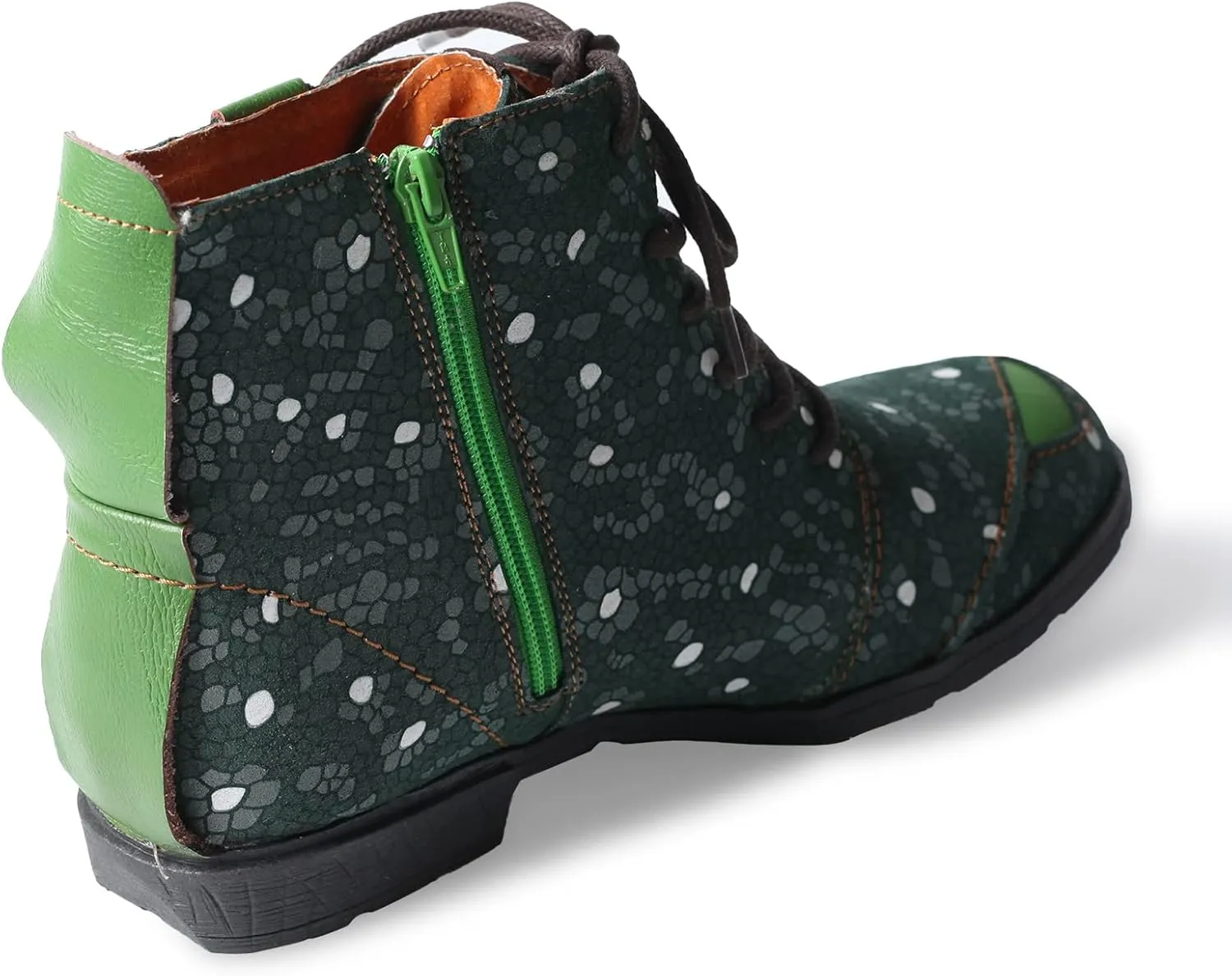 TMA EYES Hand-Stitched Floral-Print Leather Women's Boots