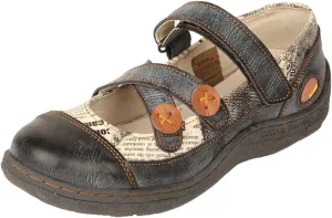 TMA EYES Women Leather Closed-Toe Casual Sandals Newpaper Pattern Summer Shoes Cross Button Decoration