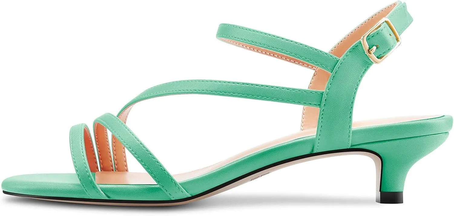 TNYNFBEB Women Low Kitten Heel Peep Open Toe Sandals Ankle Strap Buckle Prom Party Cute Basic Classic 1.4 Inches Heels