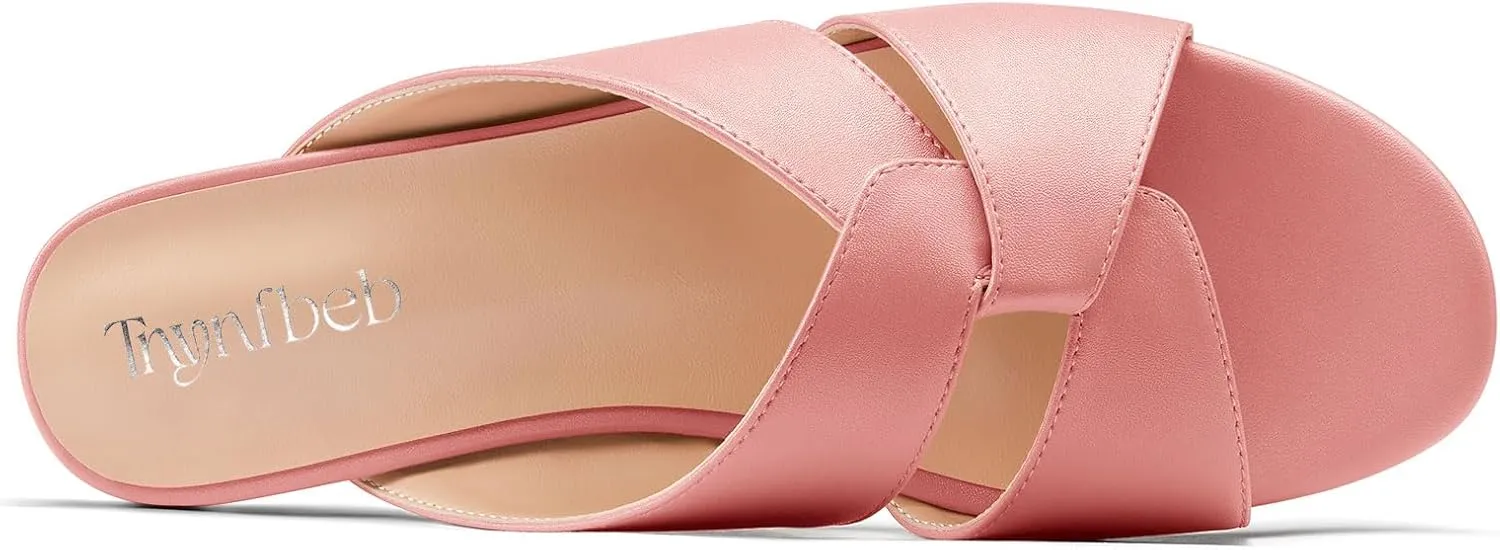 TNYNFBEB Womens Low Heel Peep Open Square Toe Sandals Flats Shoes Slingback Slip-on Party Basic Classic Summer 0.4 Inches Heels