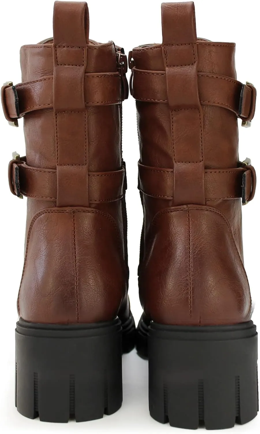 Tobfis Women's Combat Boots Side Zipper Buckle Chunky Heel Ankle Booties