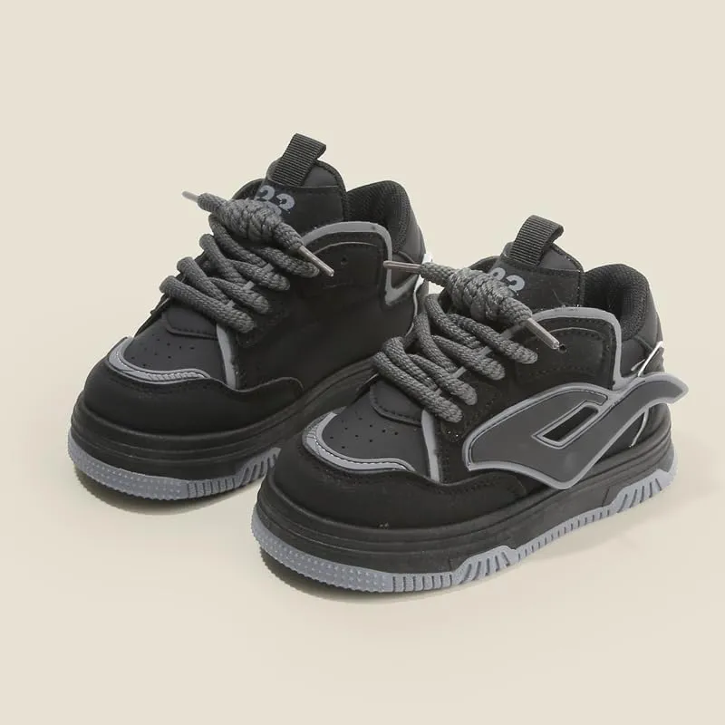 Toddler Boys and Girls Fashion Sneakers with Lace-Up Design, Cushioned Sole Athletic Shoes, Trendy Sport Running Shoes for Kids with Grippy Outsole