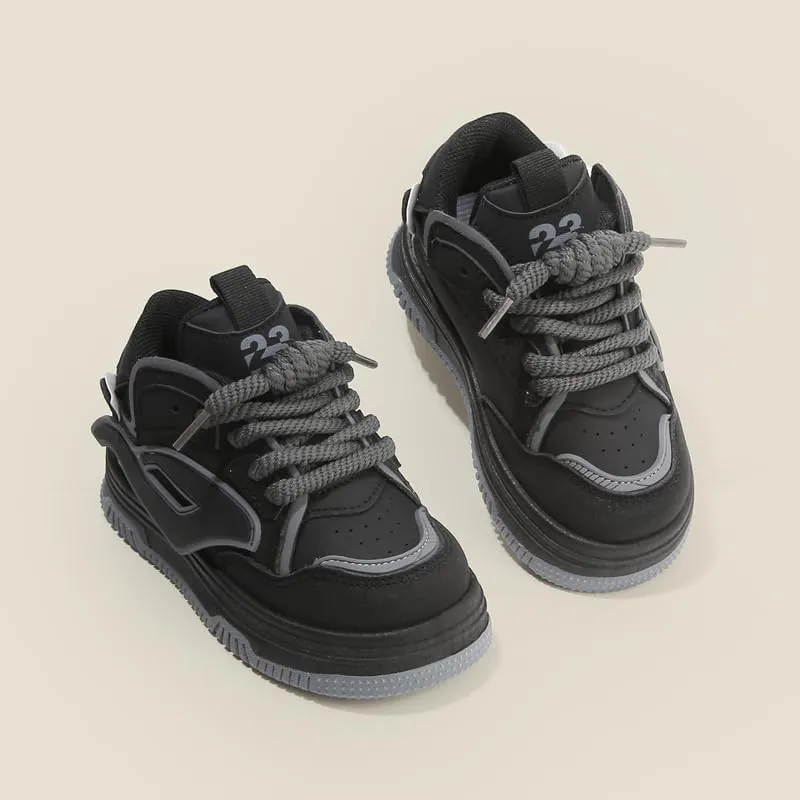 Toddler Boys and Girls Fashion Sneakers with Lace-Up Design, Cushioned Sole Athletic Shoes, Trendy Sport Running Shoes for Kids with Grippy Outsole