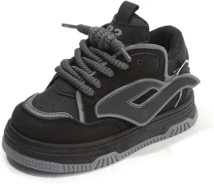 Toddler Boys and Girls Fashion Sneakers with Lace-Up Design, Cushioned Sole Athletic Shoes, Trendy Sport Running Shoes for Kids with Grippy Outsole