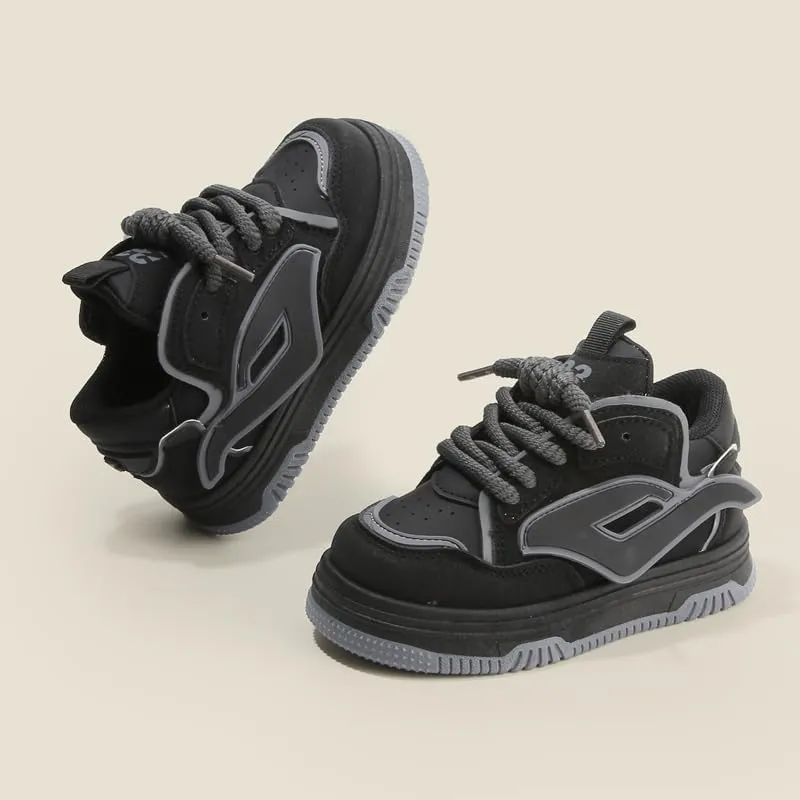 Toddler Boys and Girls Fashion Sneakers with Lace-Up Design, Cushioned Sole Athletic Shoes, Trendy Sport Running Shoes for Kids with Grippy Outsole