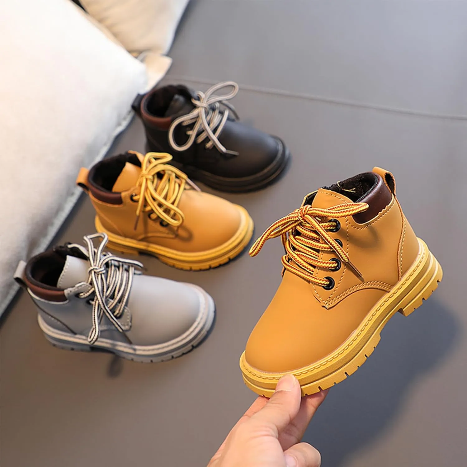 Toddler Boys Girls Boots Hiking Ankle Boots Outdoor Waterproof Kids Work Boots Winter Snow Boots Lace Up Zipper Combat Booties