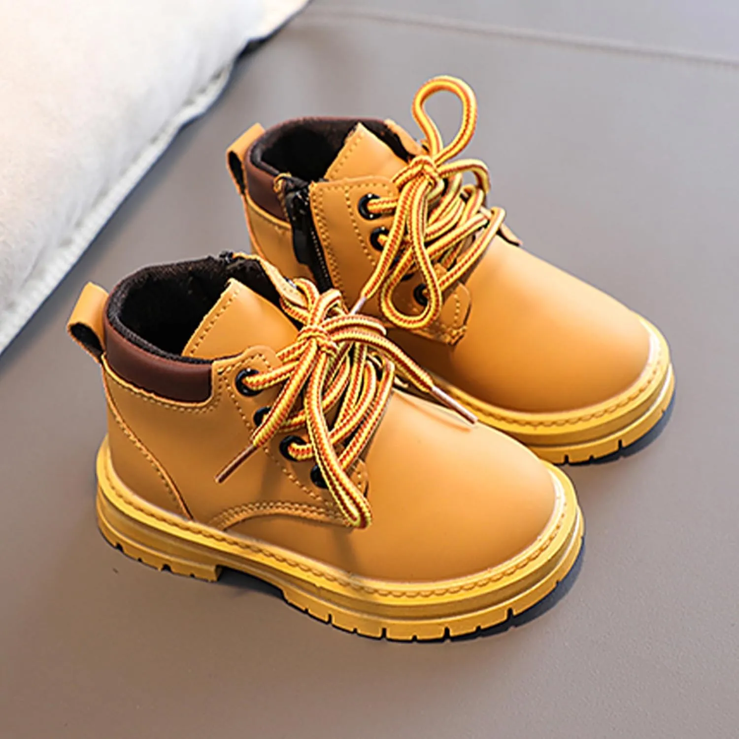 Toddler Boys Girls Boots Hiking Ankle Boots Outdoor Waterproof Kids Work Boots Winter Snow Boots Lace Up Zipper Combat Booties