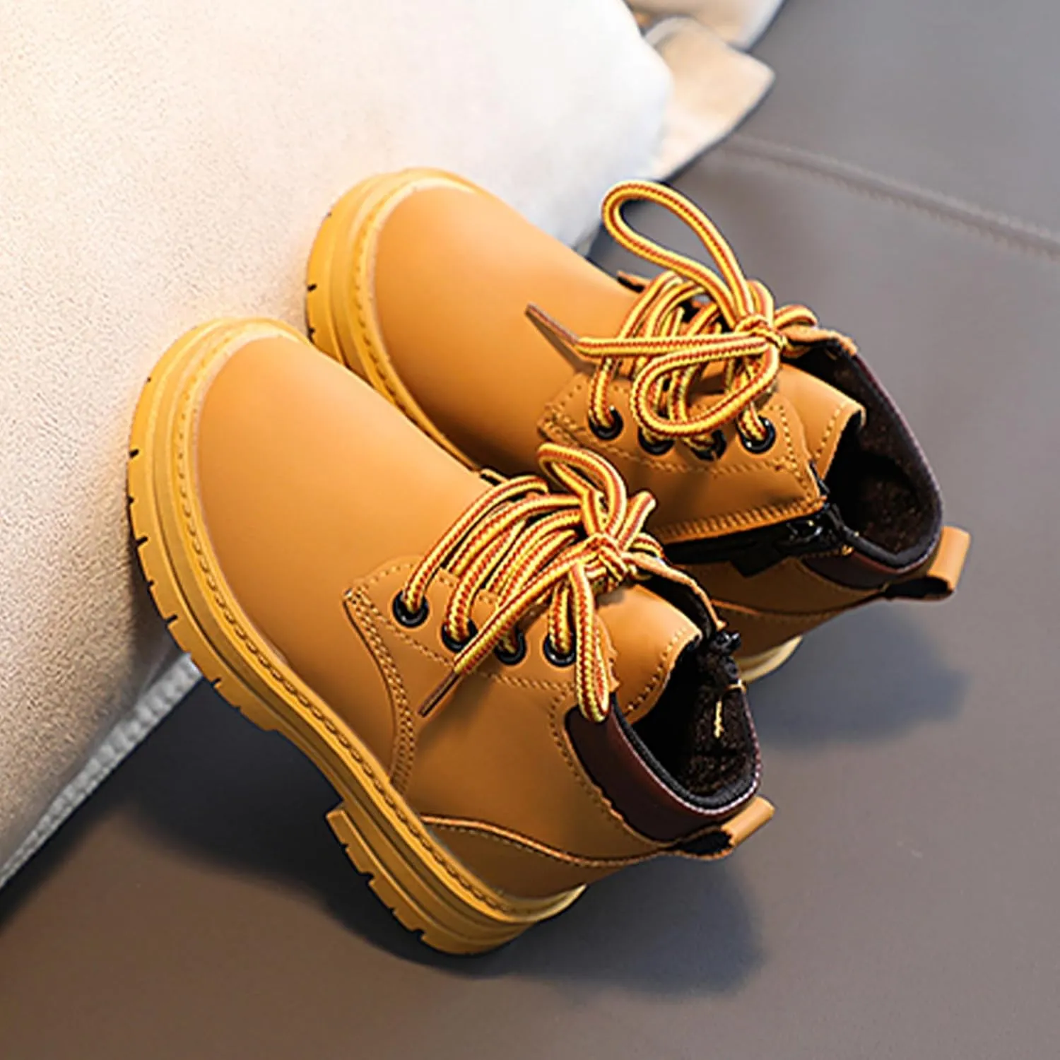 Toddler Boys Girls Boots Hiking Ankle Boots Outdoor Waterproof Kids Work Boots Winter Snow Boots Lace Up Zipper Combat Booties