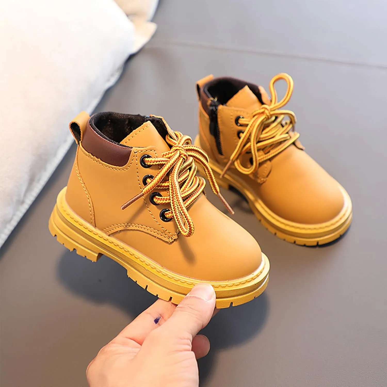Toddler Boys Girls Boots Hiking Ankle Boots Outdoor Waterproof Kids Work Boots Winter Snow Boots Lace Up Zipper Combat Booties