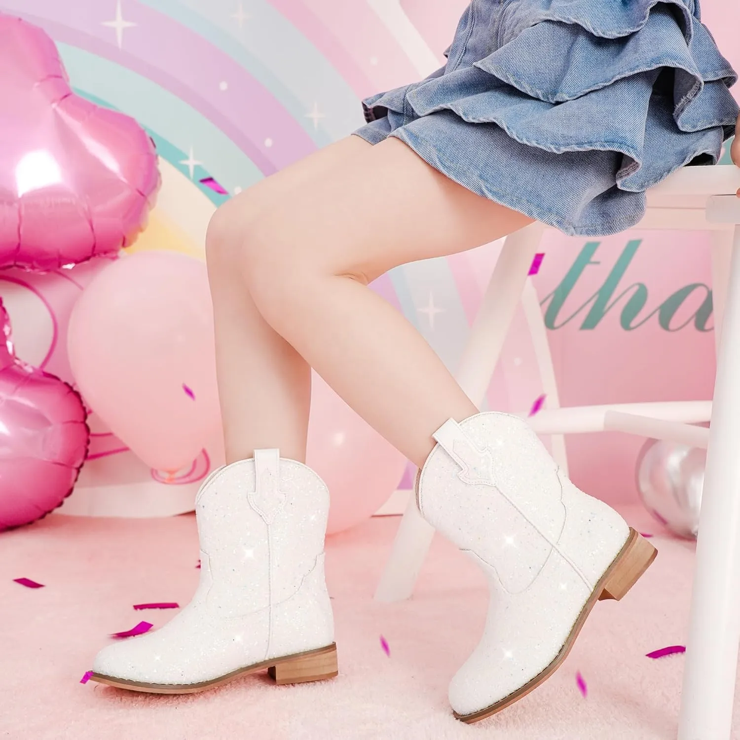 Toddler Girls Cowgirl Boots Western Glitter Cowboy Boot Ankle Boots Little Kids Big Kid Horse Riding Shoes Party Birthday Dress Up