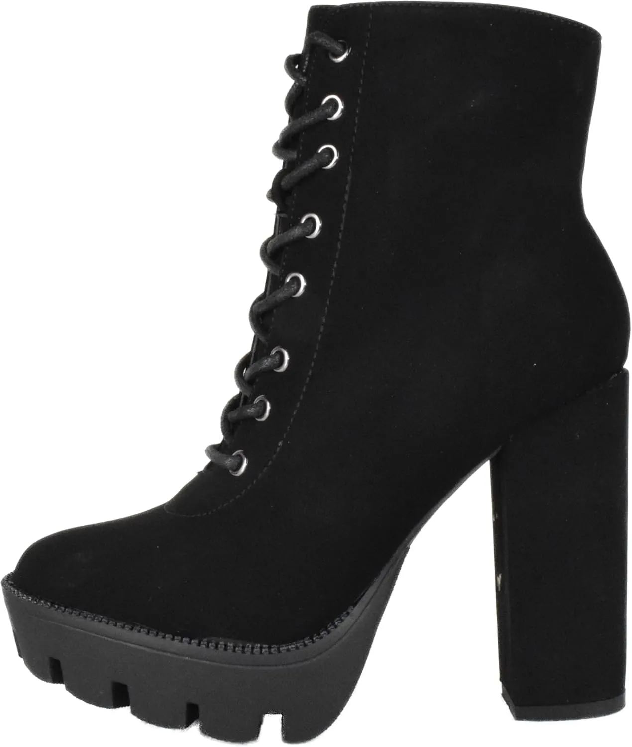 TOP Moda Women High Heel Combat Army Style Boots Lace Up Side Zipper Lug Platform Sole Booties