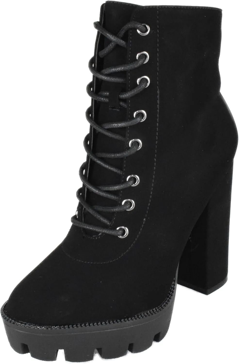 TOP Moda Women High Heel Combat Army Style Boots Lace Up Side Zipper Lug Platform Sole Booties