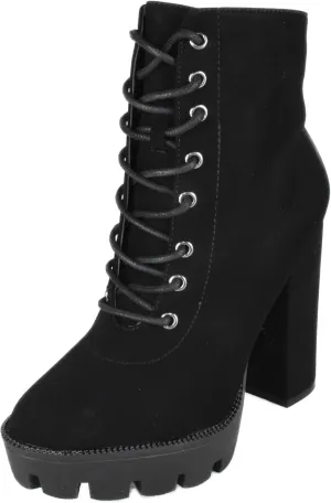 TOP Moda Women High Heel Combat Army Style Boots Lace Up Side Zipper Lug Platform Sole Booties