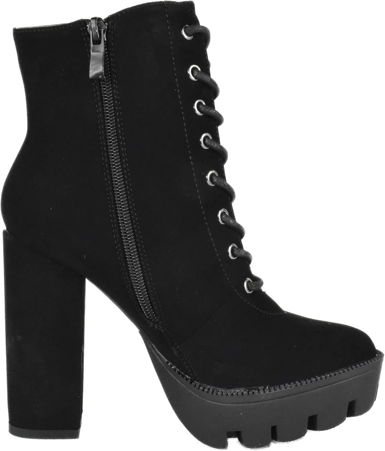 TOP Moda Women High Heel Combat Army Style Boots Lace Up Side Zipper Lug Platform Sole Booties