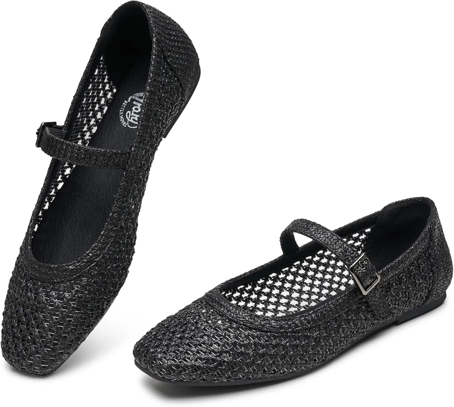 Trary Mary Jane Shoes Women Woven Flats for Women Dressy Ballet Flats Squared Toe Mesh Mary Jane Flats Shoes