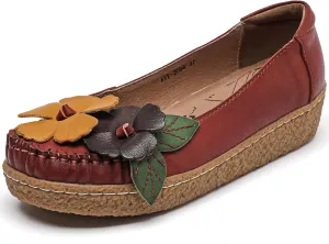 Trsorini Women's Casual Loafers Slip on Multi Color Stitching Leather Shoes Daily Walking