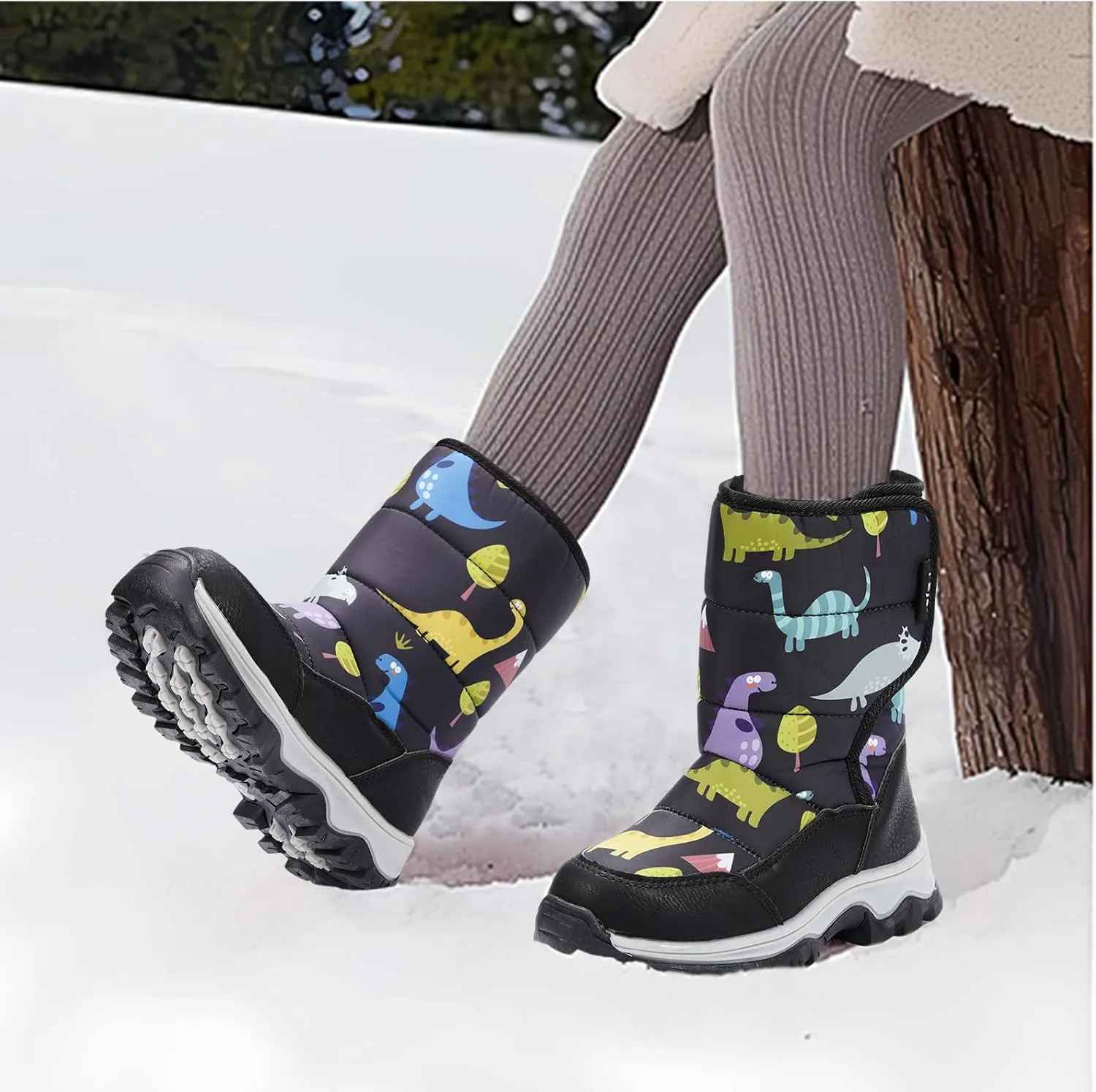 TZJS Boys Girls Winter Boots Kids Lightweight Outdoor Hiking Warm Snow Boot Faux Fur Lined Cold Weather Shoes for Toddler/Little Kids