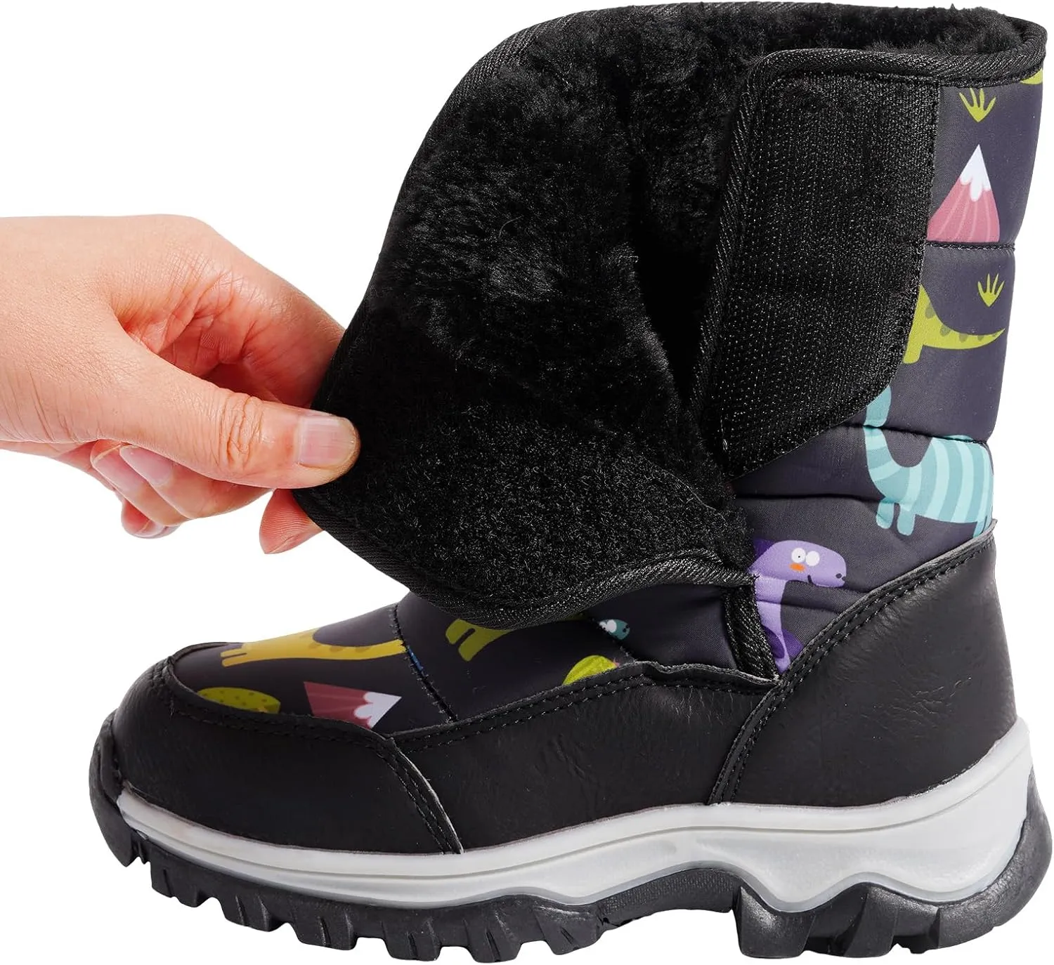 TZJS Boys Girls Winter Boots Kids Lightweight Outdoor Hiking Warm Snow Boot Faux Fur Lined Cold Weather Shoes for Toddler/Little Kids