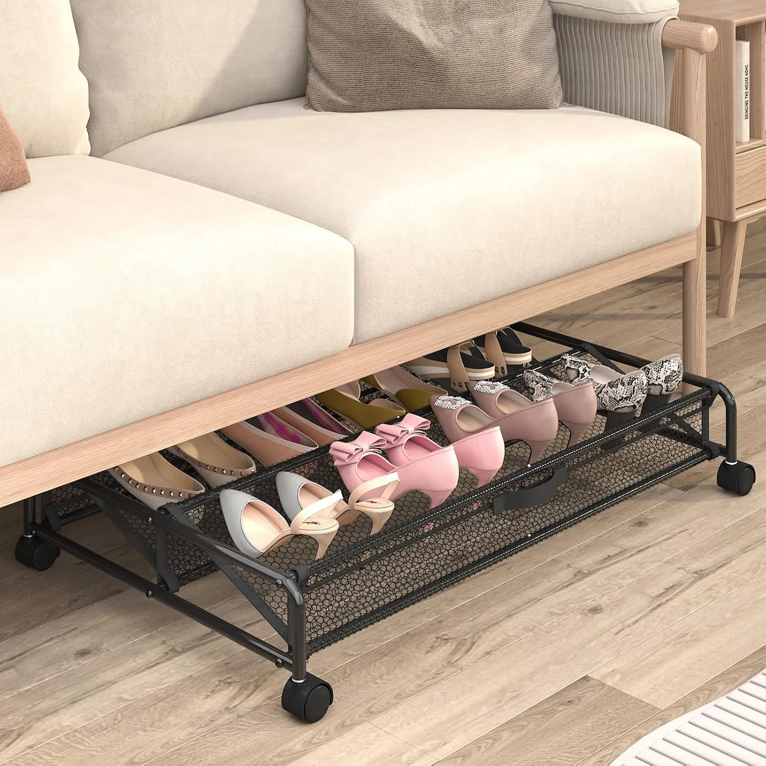 Under Bed Shoe Storage Organizer, Rolling Under Bed Storage Containers with Wheels, Under Bed Shoe Organizer Drawer Space Saving for bedroom