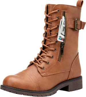 Vepose Women's 928 Combat Boots Low Heel, Mid Calf Military Boots with Card Knife Wallet Pocket