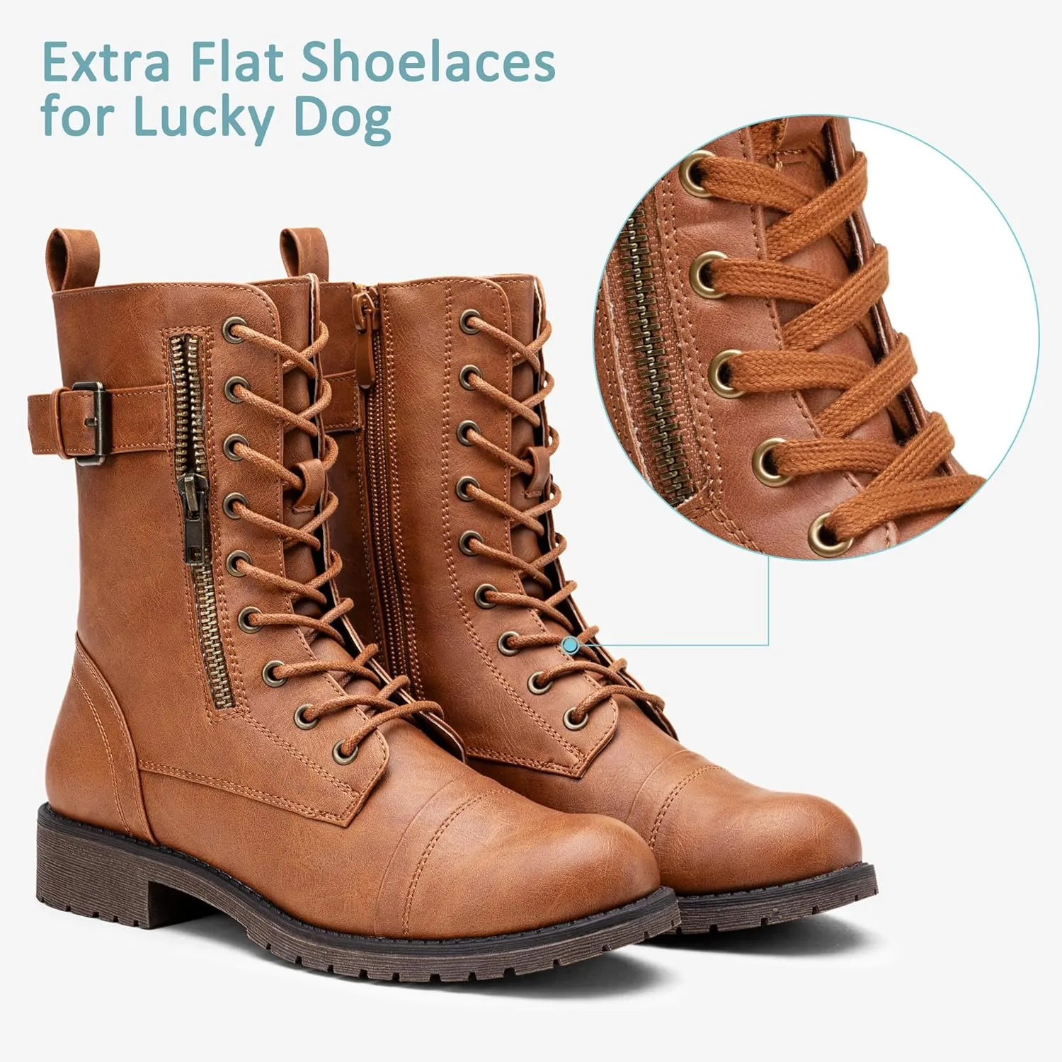 Vepose Women's 928 Combat Boots Low Heel, Mid Calf Military Boots with Card Knife Wallet Pocket