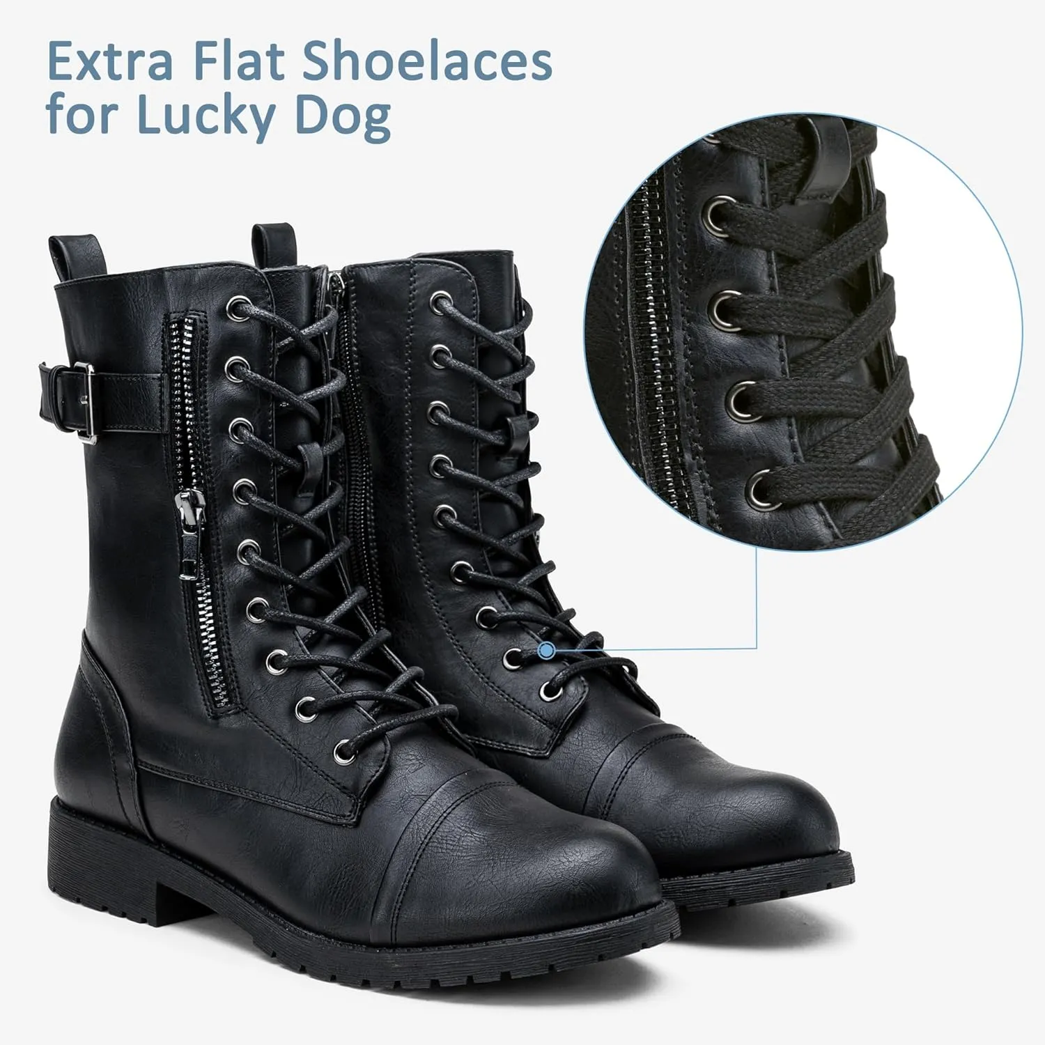 Vepose Women's 928 Combat Boots Low Heel, Mid Calf Military Boots with Card Knife Wallet Pocket