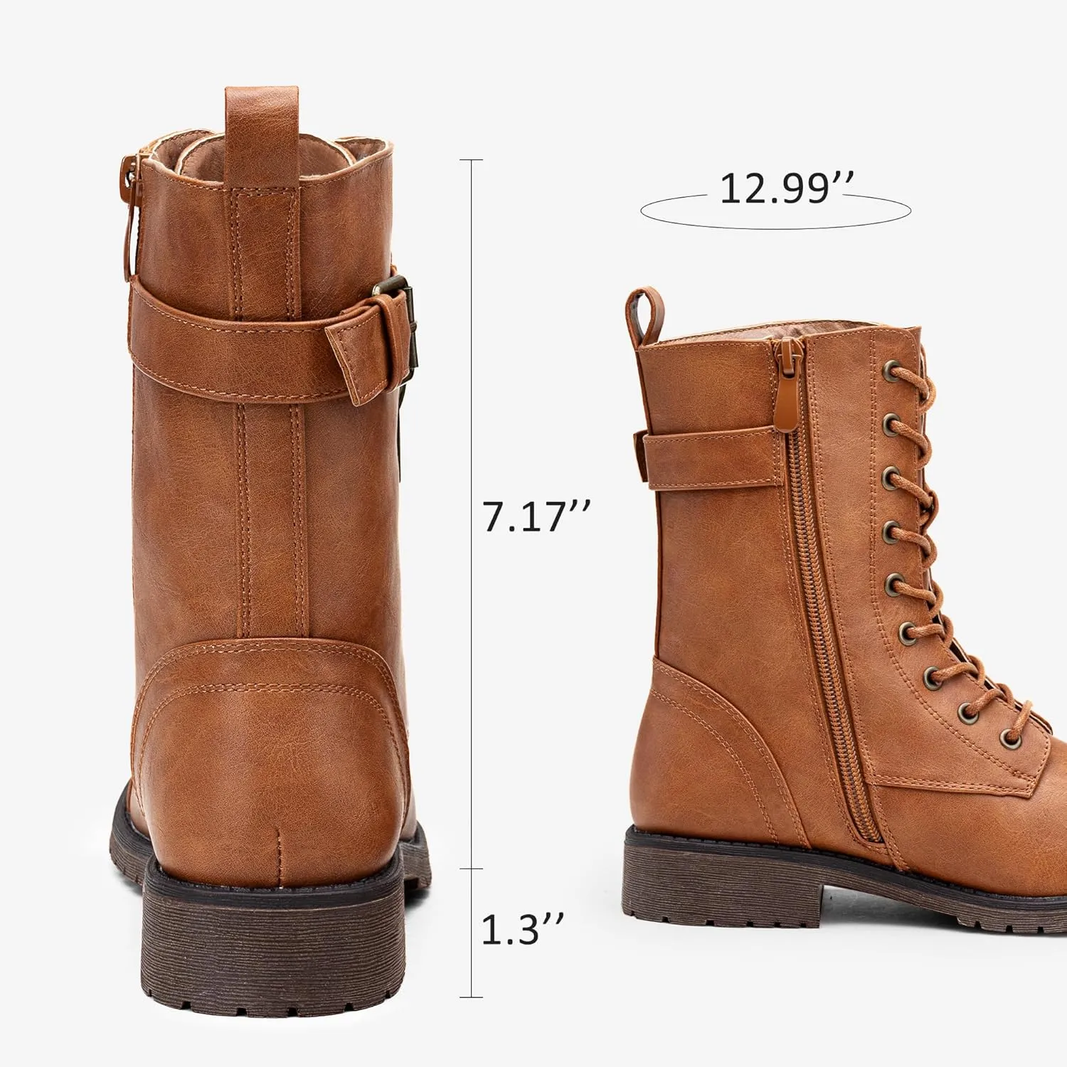 Vepose Women's 928 Combat Boots Low Heel, Mid Calf Military Boots with Card Knife Wallet Pocket