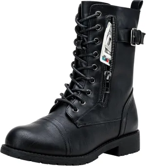 Vepose Women's 928 Combat Boots Low Heel, Mid Calf Military Boots with Card Knife Wallet Pocket