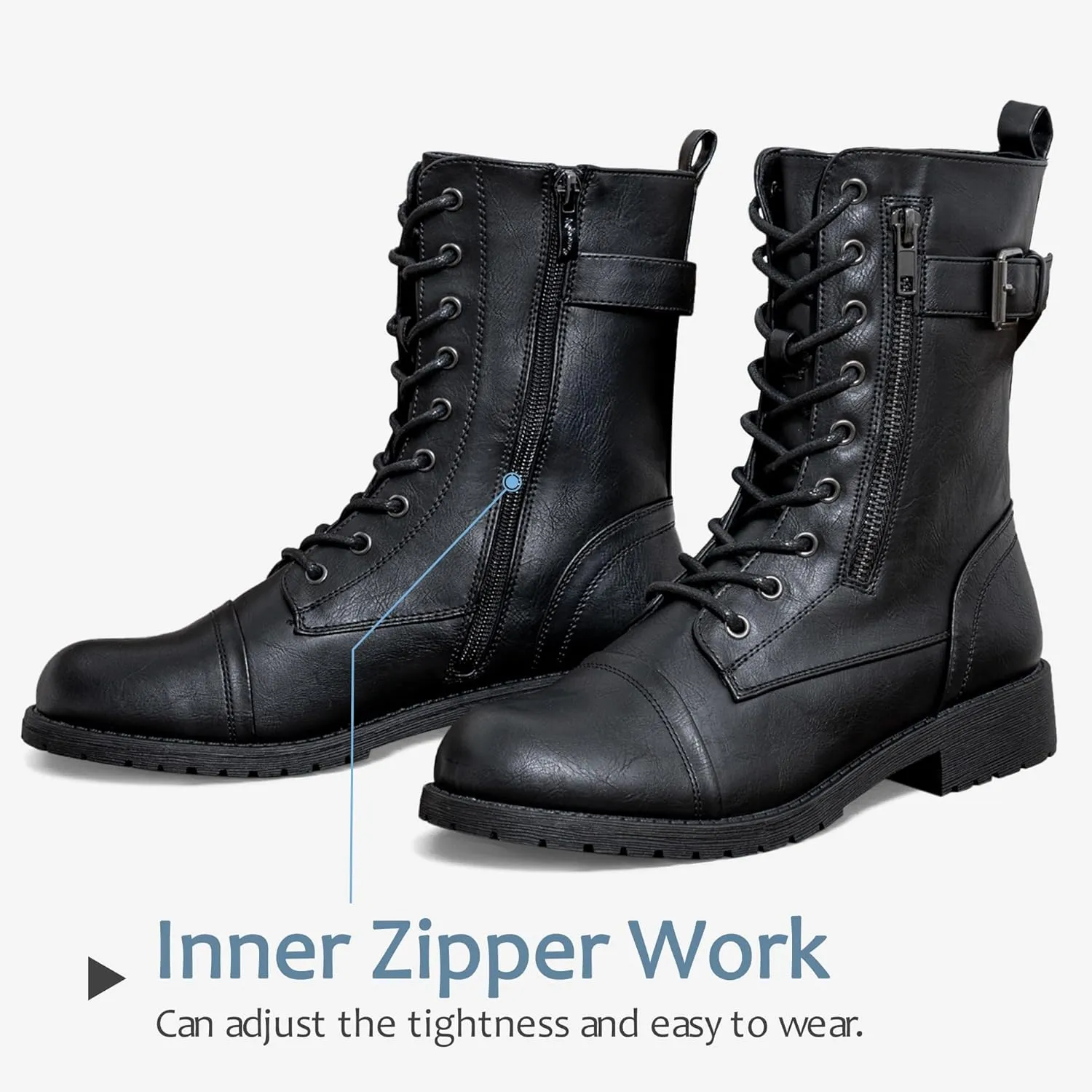Vepose Women's 928 Combat Boots Low Heel, Mid Calf Military Boots with Card Knife Wallet Pocket