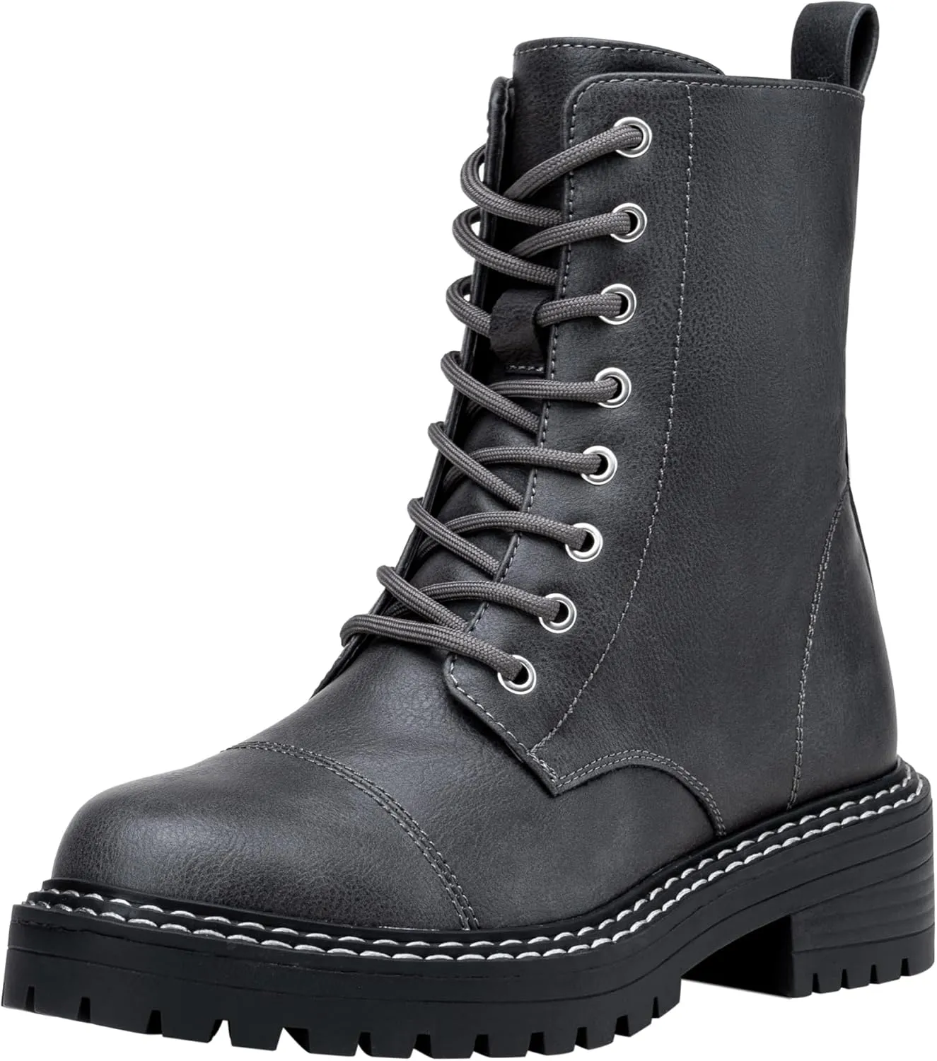 Vepose Women's 9629 Fashion Combat Ankle Boots, Lace up Booties with Inner Zipper