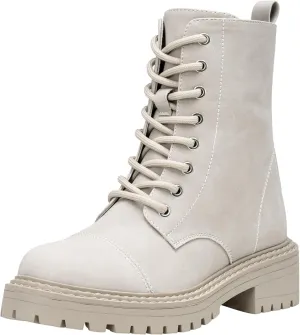 Vepose Women's 9629 Fashion Combat Ankle Boots, Lace up Booties with Inner Zipper