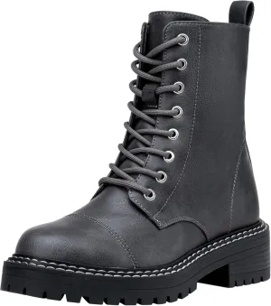 Vepose Women's 9629 Fashion Combat Ankle Boots, Lace up Booties with Inner Zipper