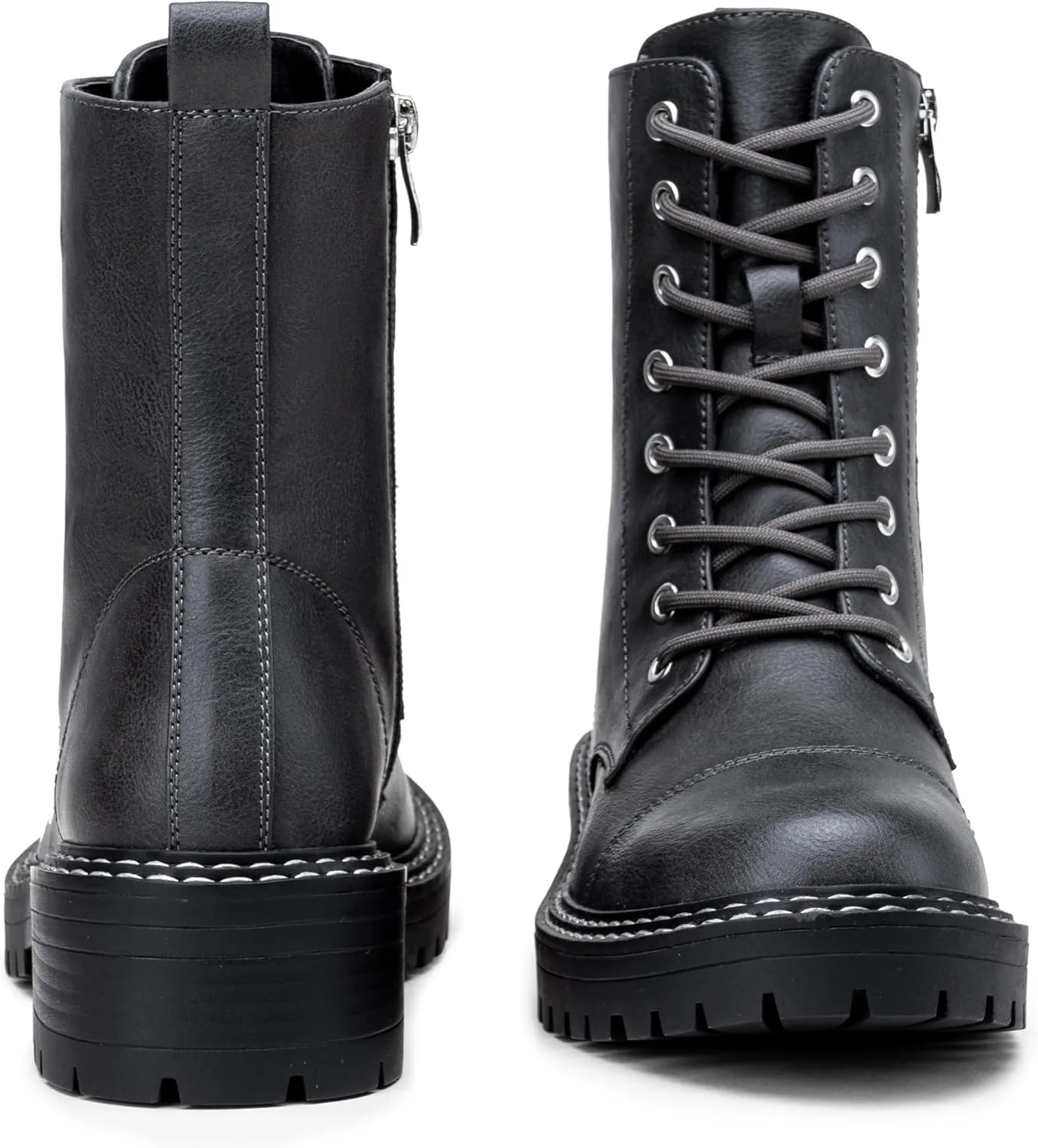 Vepose Women's 9629 Fashion Combat Ankle Boots, Lace up Booties with Inner Zipper