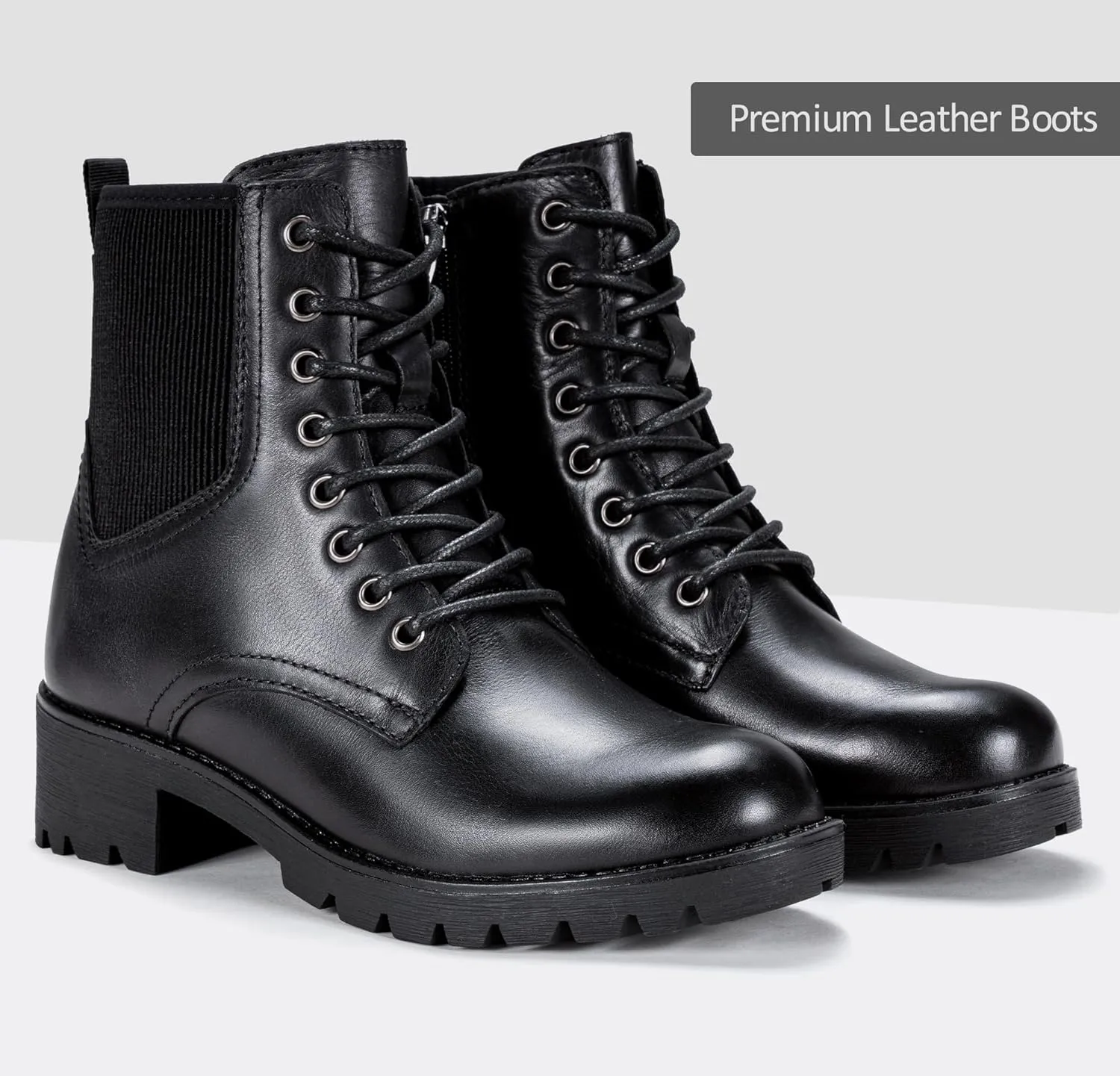 Vepose Women's Ankle Boots, Combat Lace up Booties with Inside Zipper
