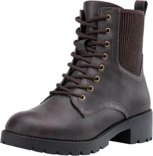 Vepose Women's Ankle Boots, Combat Lace up Booties with Inside Zipper